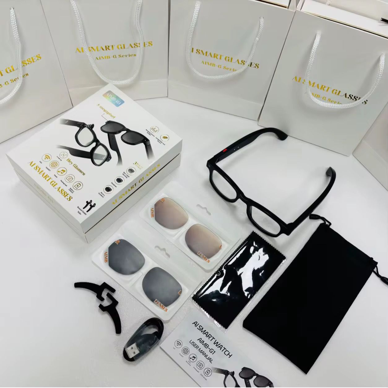 AI Smart Glasses Voice Control Bluetooth HD1080P Shooting